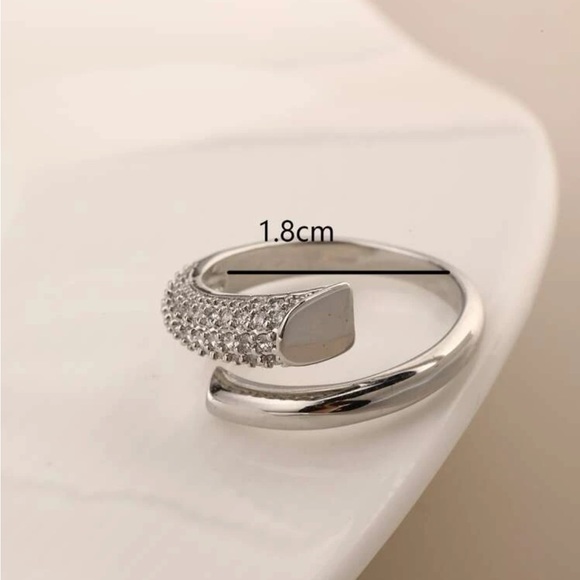 18K Gold Plated Zircon Adjustable Silver Ring New OS - Picture 5 of 5